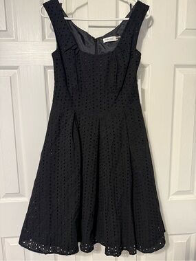 Calvin Klein Black Eyelet Midi Fit-and-Flare Dress